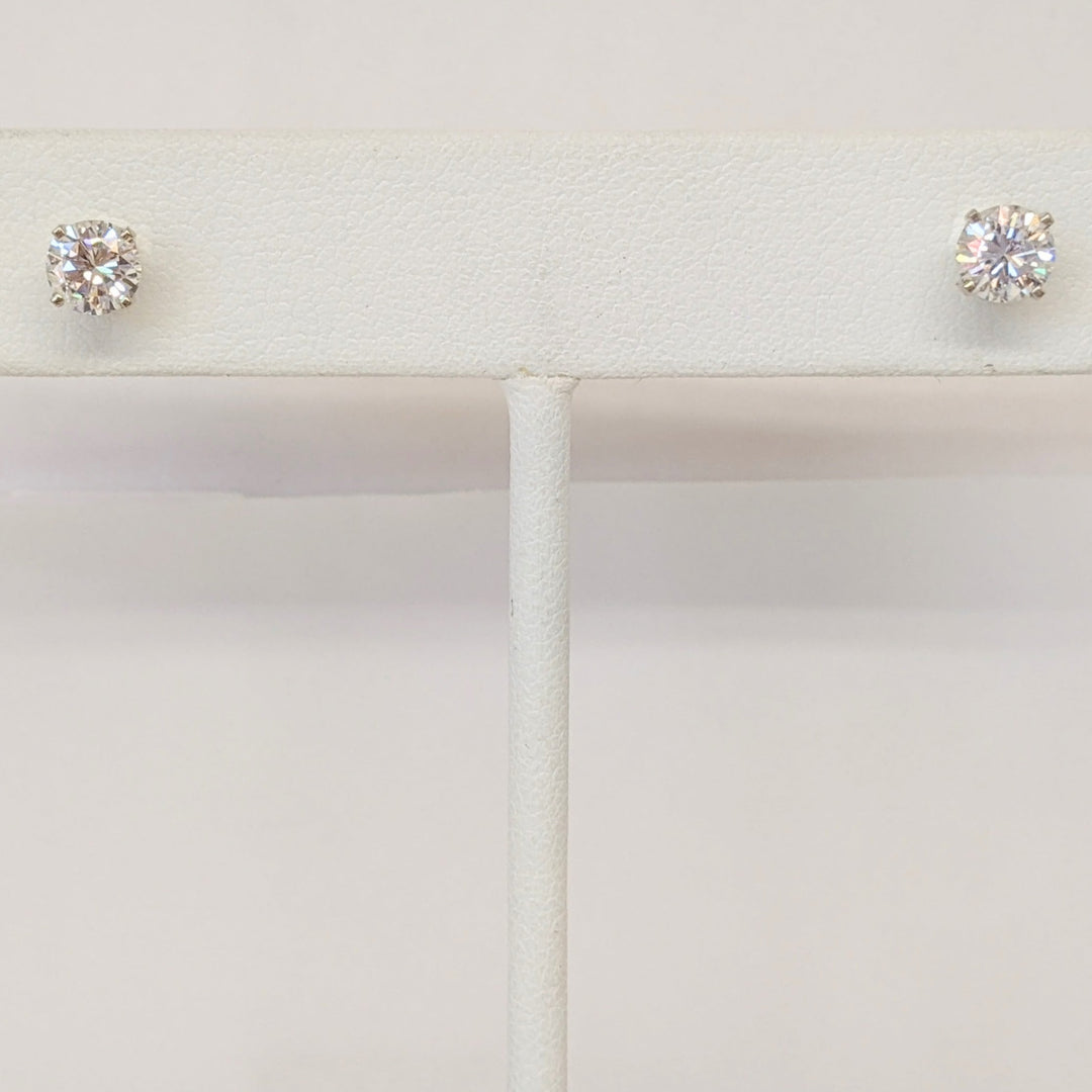 14K WHITE 1.01 CARAT TOTAL WEIGHT I1 G DIAMOND ROUND (2) ESTATE STUD EARRINGS 1.9 GRAMS