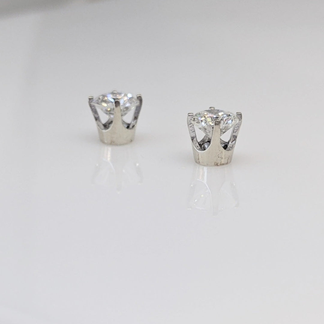 14K WHITE 1.01 CARAT TOTAL WEIGHT I1 G DIAMOND ROUND (2) ESTATE STUD EARRINGS 1.9 GRAMS