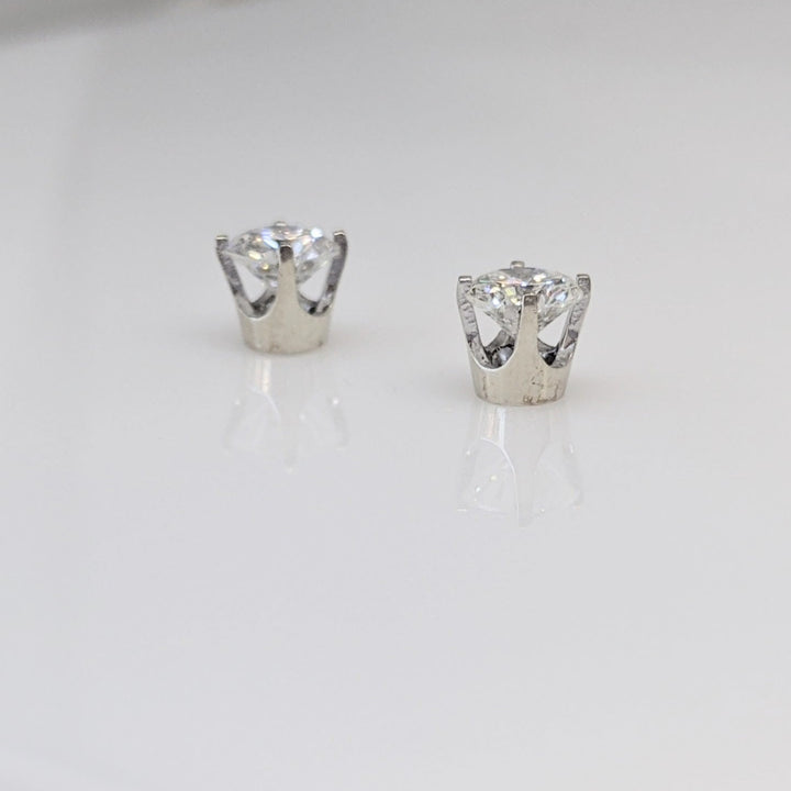 14K WHITE 1.01 CARAT TOTAL WEIGHT I1 G DIAMOND ROUND (2) ESTATE STUD EARRINGS 1.9 GRAMS