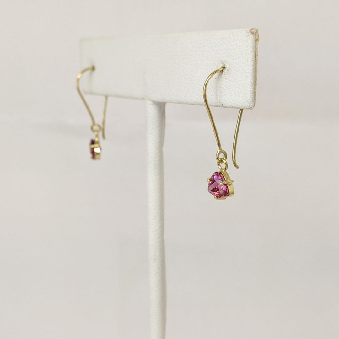 18K PINK TOURMALINE TRILLION 5.5MM DANGLE ESTATE EARRINGS 0.9 GRAMS