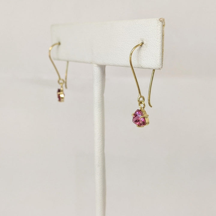 18K PINK TOURMALINE TRILLION 5.5MM DANGLE ESTATE EARRINGS 0.9 GRAMS