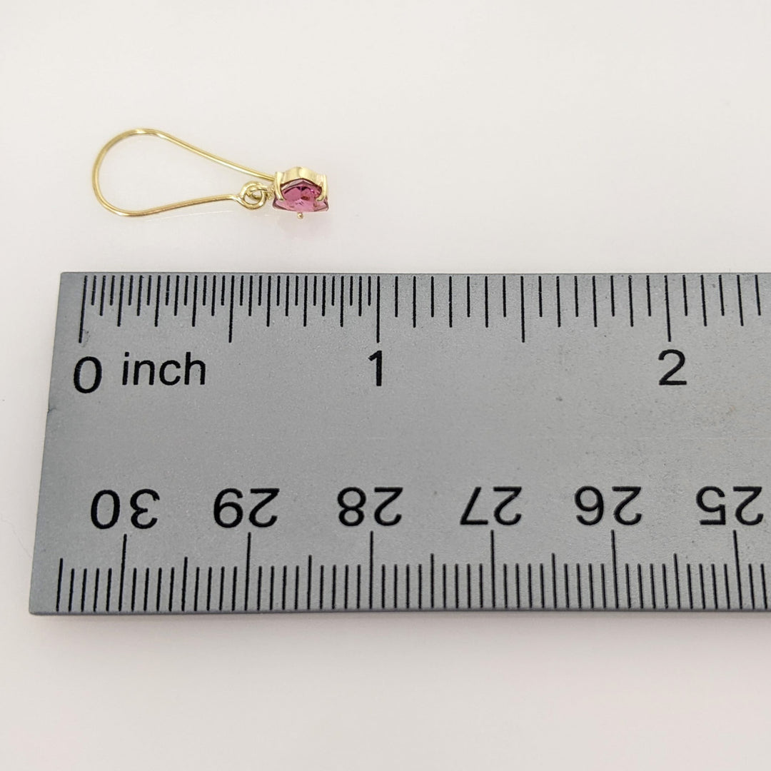 18K PINK TOURMALINE TRILLION 5.5MM DANGLE ESTATE EARRINGS 0.9 GRAMS