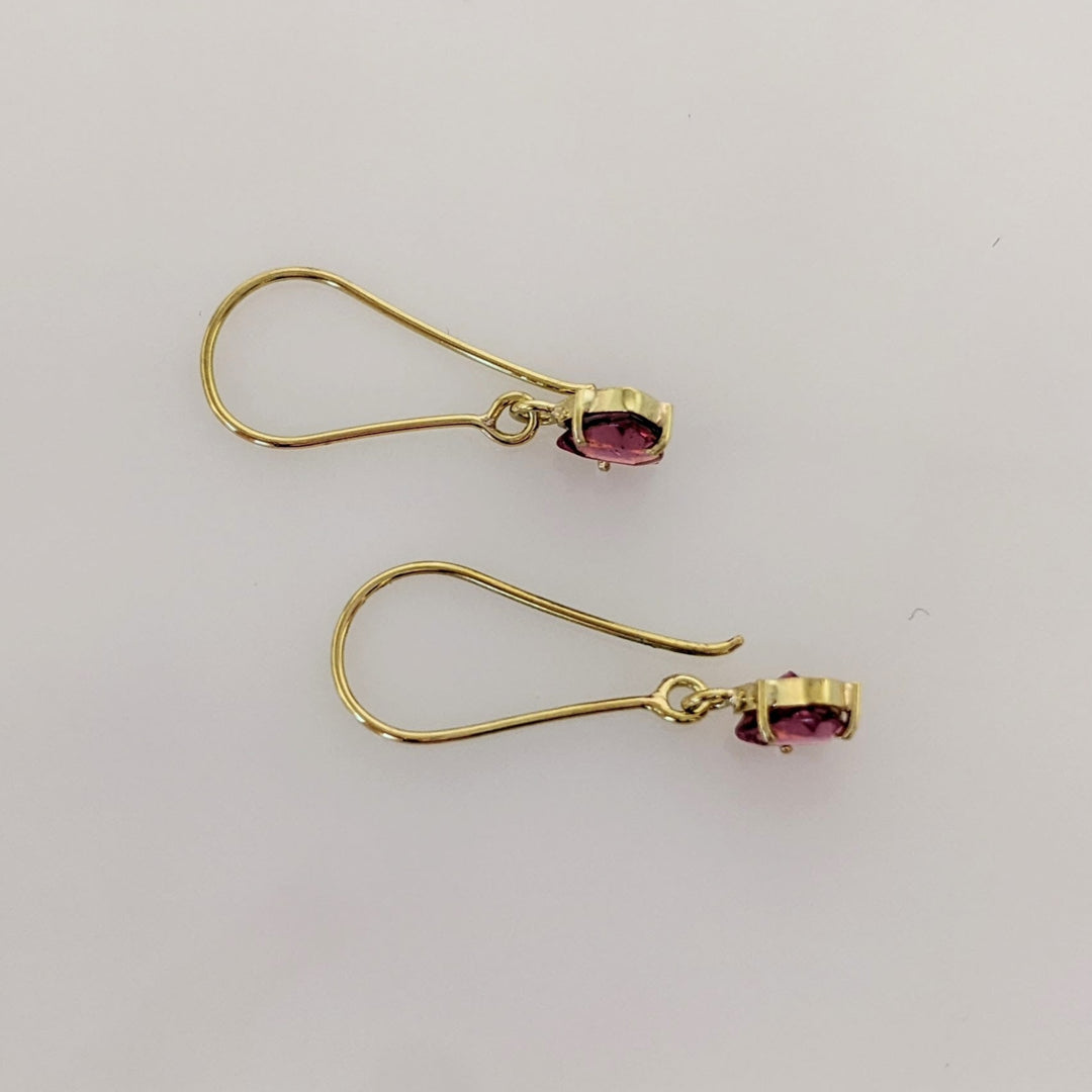 18K PINK TOURMALINE TRILLION 5.5MM DANGLE ESTATE EARRINGS 0.9 GRAMS