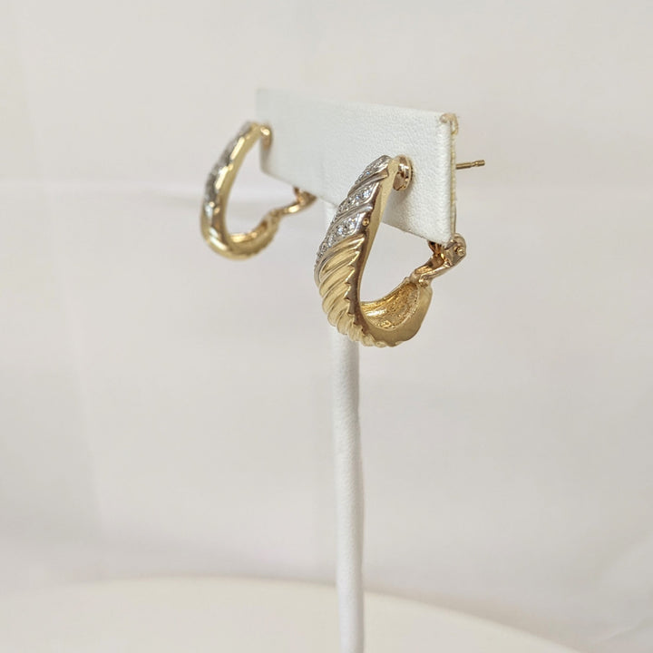 14K .24 CARAT TOTAL WEIGHT SI1 I DIAMOND ROUND (24) RIBBED ESTATE EARRINGS 9.2 GRAMS