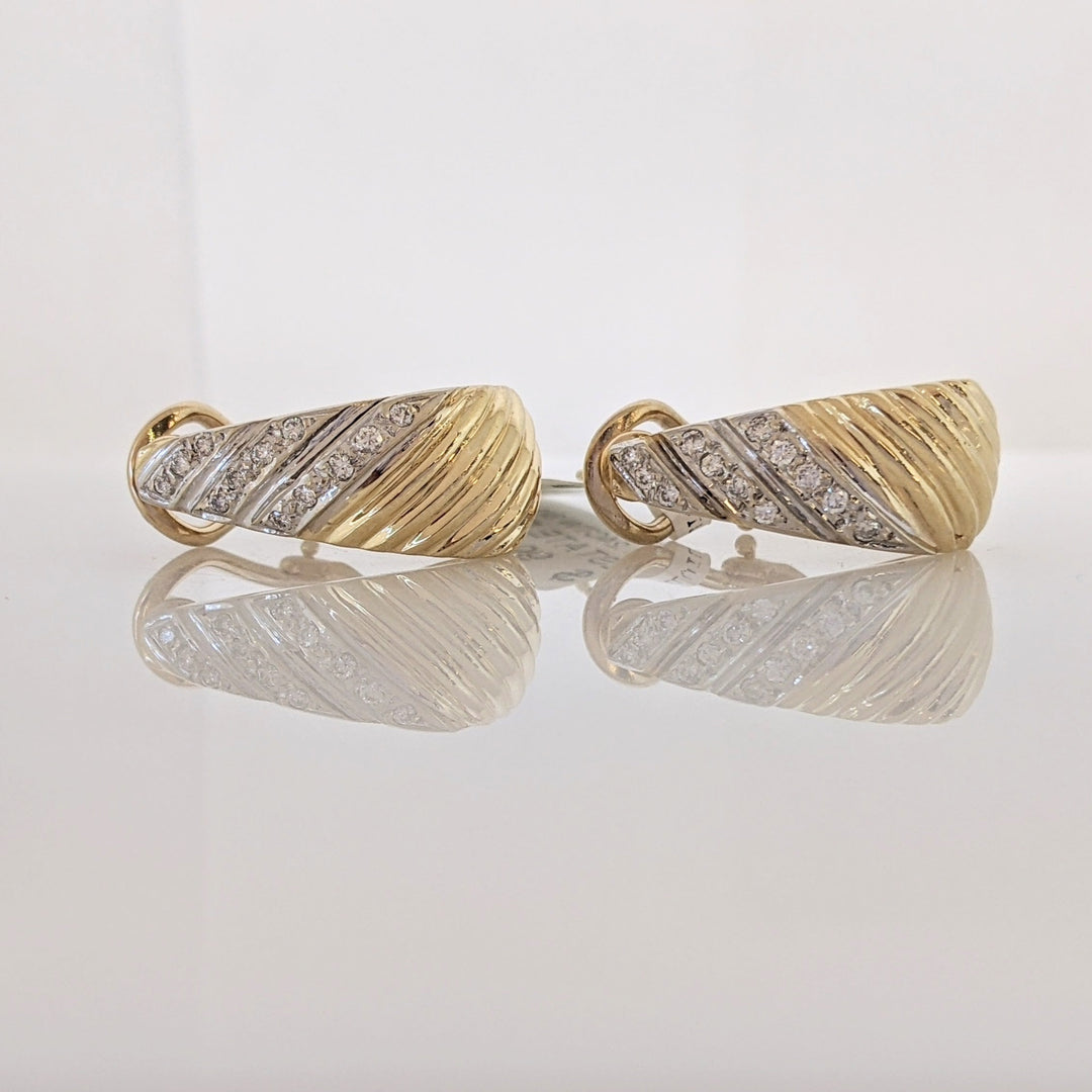 14K .24 CARAT TOTAL WEIGHT SI1 I DIAMOND ROUND (24) RIBBED ESTATE EARRINGS 9.2 GRAMS