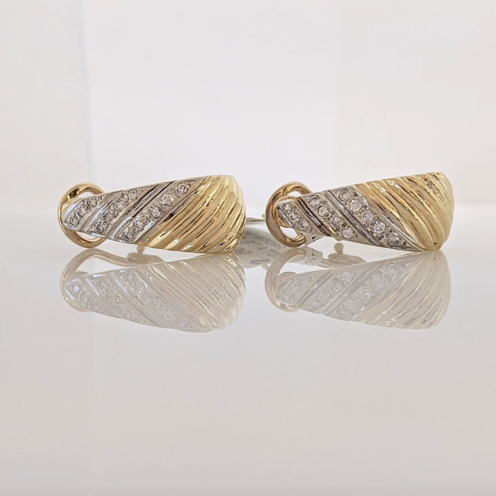 14K .24 CARAT TOTAL WEIGHT SI1 I DIAMOND ROUND (24) RIBBED ESTATE EARRINGS 9.2 GRAMS