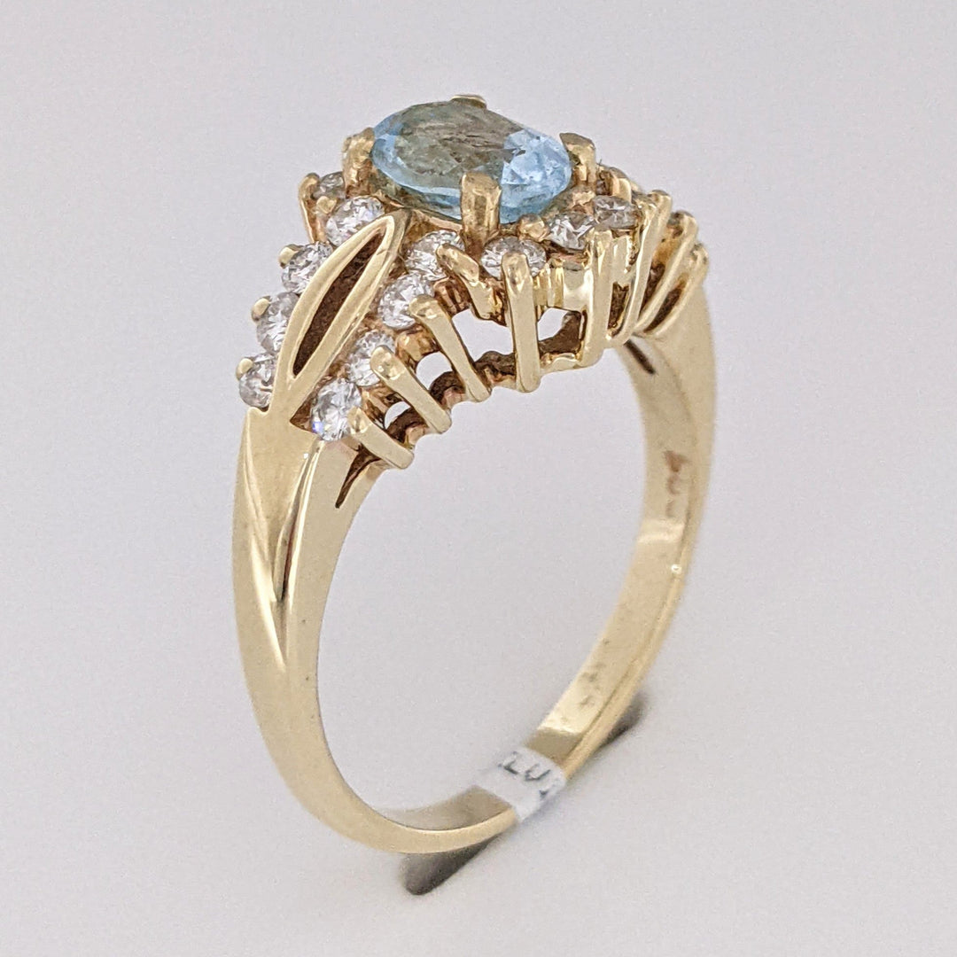 14K BLUE TOPAZ OVAL 5X7 WITH .55 DIAMOND TOTAL WEIGHT (22) ESTATE RING 4.5 GRAMS