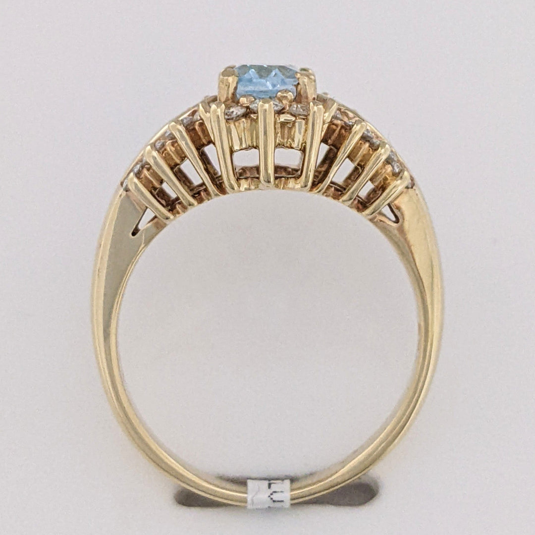 14K BLUE TOPAZ OVAL 5X7 WITH .55 DIAMOND TOTAL WEIGHT (22) ESTATE RING 4.5 GRAMS
