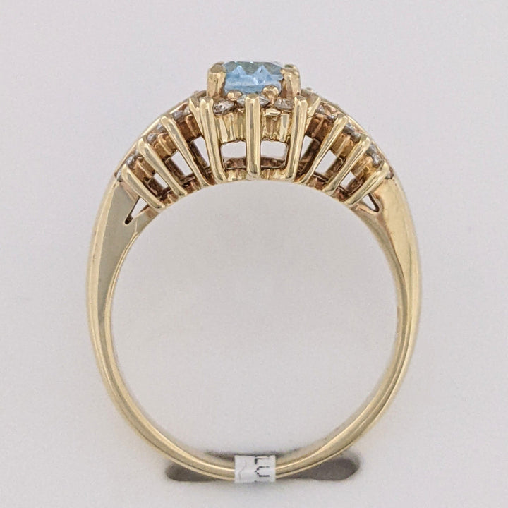 14K BLUE TOPAZ OVAL 5X7 WITH .55 DIAMOND TOTAL WEIGHT (22) ESTATE RING 4.5 GRAMS