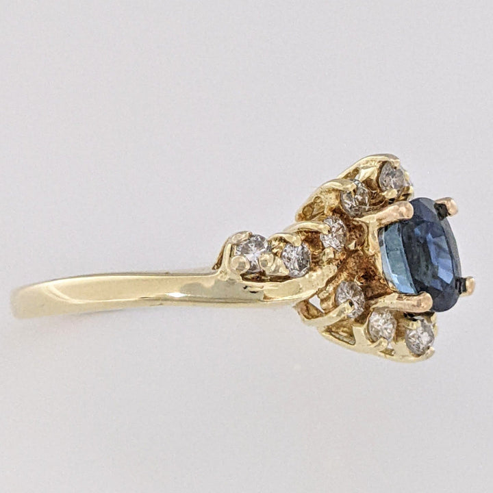 14K SAPPHIRE OVAL 4X6 WITH .35 CARAT TOTAL WEIGHT (14) ROUND ESTATE RING 3.1 GRAMS