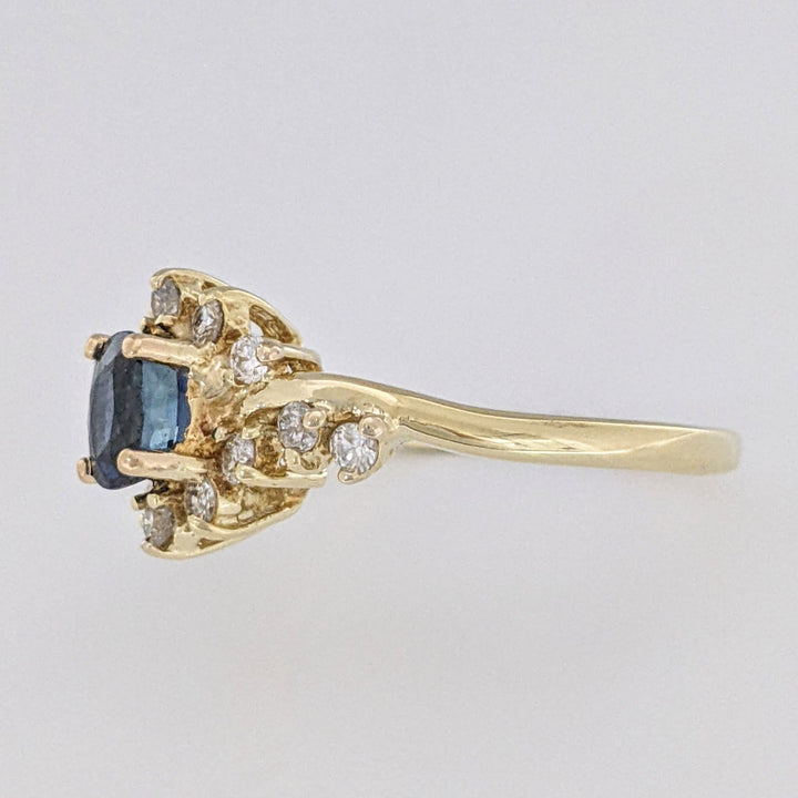 14K SAPPHIRE OVAL 4X6 WITH .35 CARAT TOTAL WEIGHT (14) ROUND ESTATE RING 3.1 GRAMS