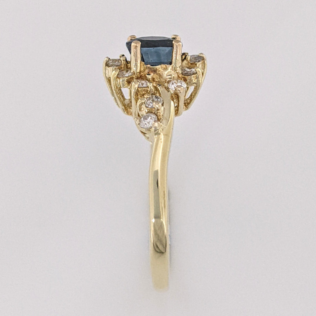 14K SAPPHIRE OVAL 4X6 WITH .35 CARAT TOTAL WEIGHT (14) ROUND ESTATE RING 3.1 GRAMS