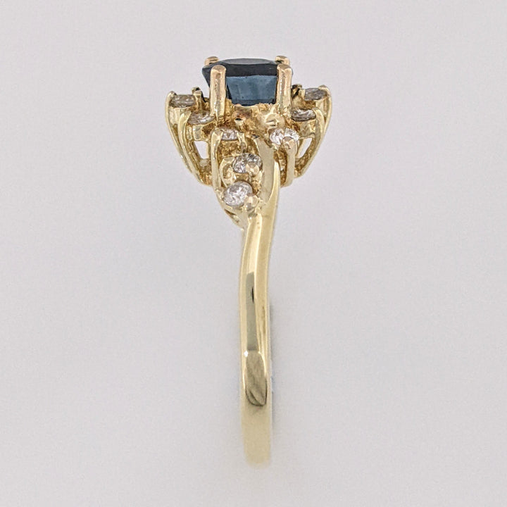 14K SAPPHIRE OVAL 4X6 WITH .35 CARAT TOTAL WEIGHT (14) ROUND ESTATE RING 3.1 GRAMS