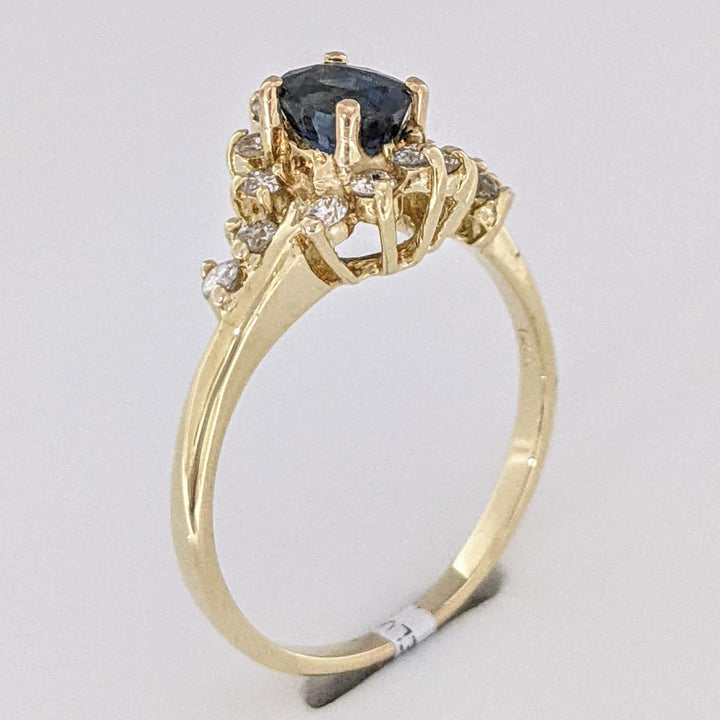 14K SAPPHIRE OVAL 4X6 WITH .35 CARAT TOTAL WEIGHT (14) ROUND ESTATE RING 3.1 GRAMS