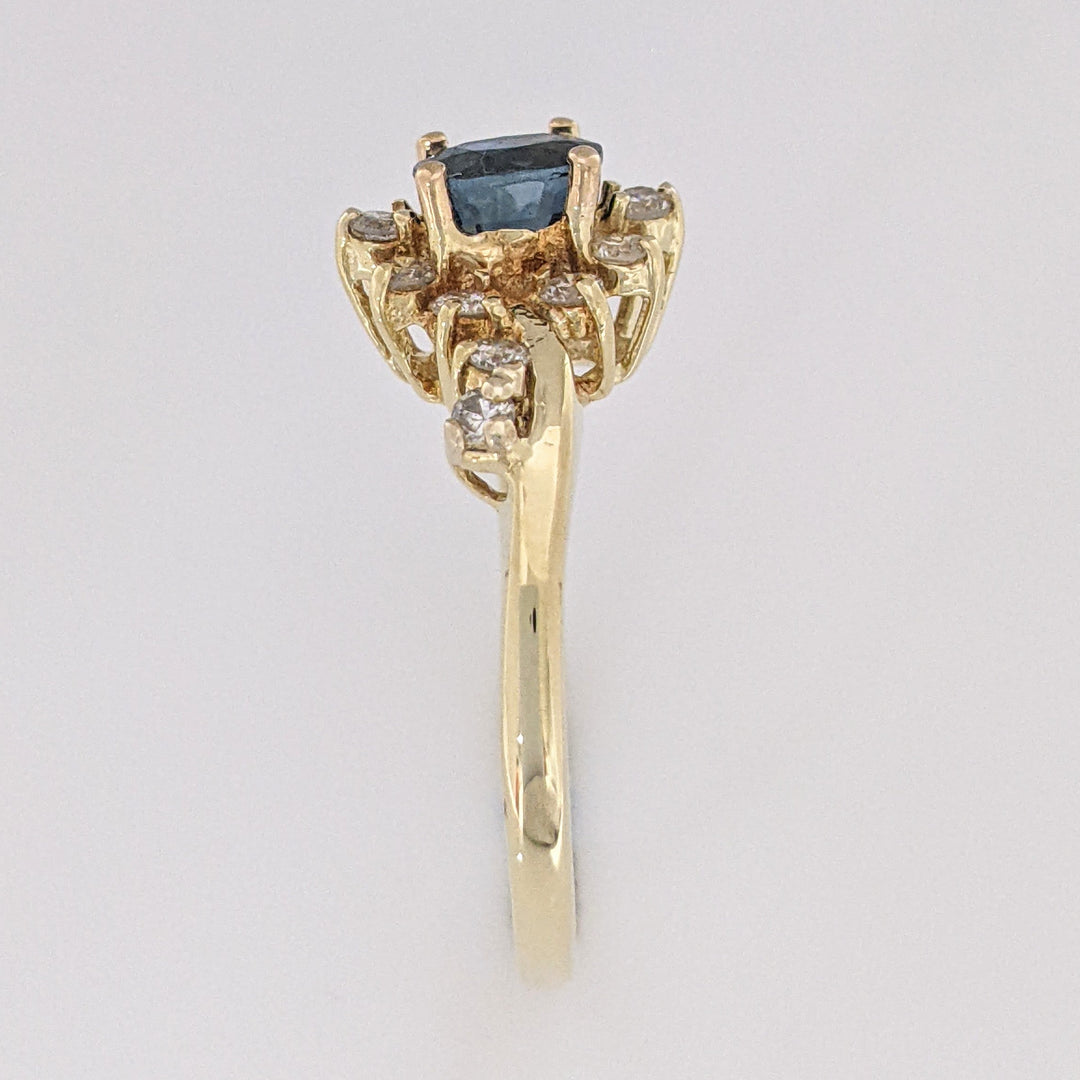 14K SAPPHIRE OVAL 4X6 WITH .35 CARAT TOTAL WEIGHT (14) ROUND ESTATE RING 3.1 GRAMS