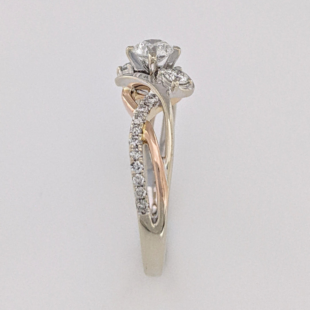 14K TWO TONE .53 CARAT TOTAL WEIGHT I1 G DIAMOND ROUND (23) BYPASS TRINITY ESTATE RING 3.7 GRAMS