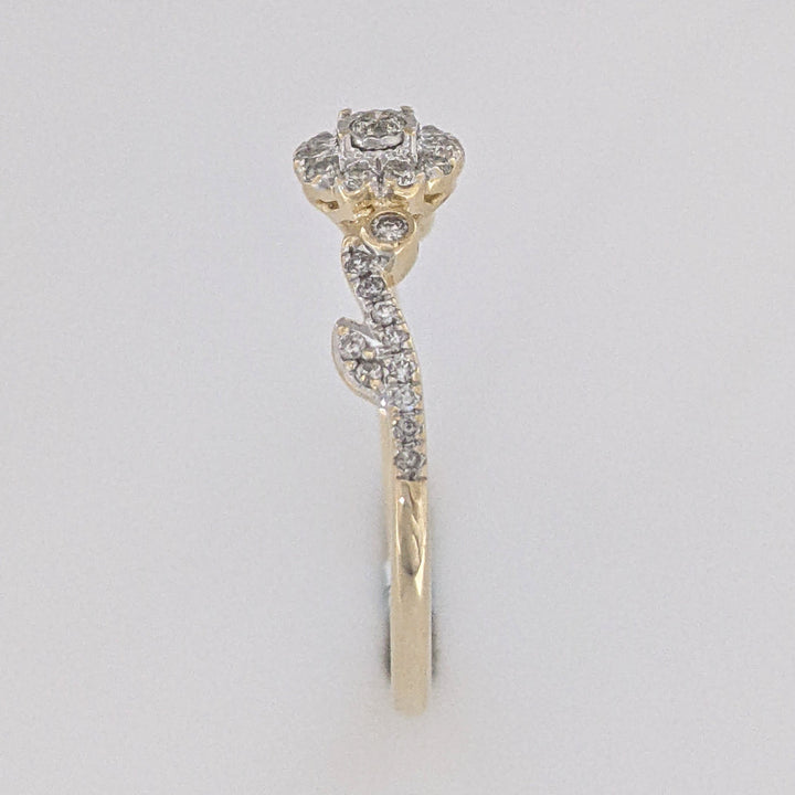 14K .25 CARAT TOTAL WEIGHT I1 H DIAMOND ROUND (33) ESTATE HALO RING 2.0 GRAMS