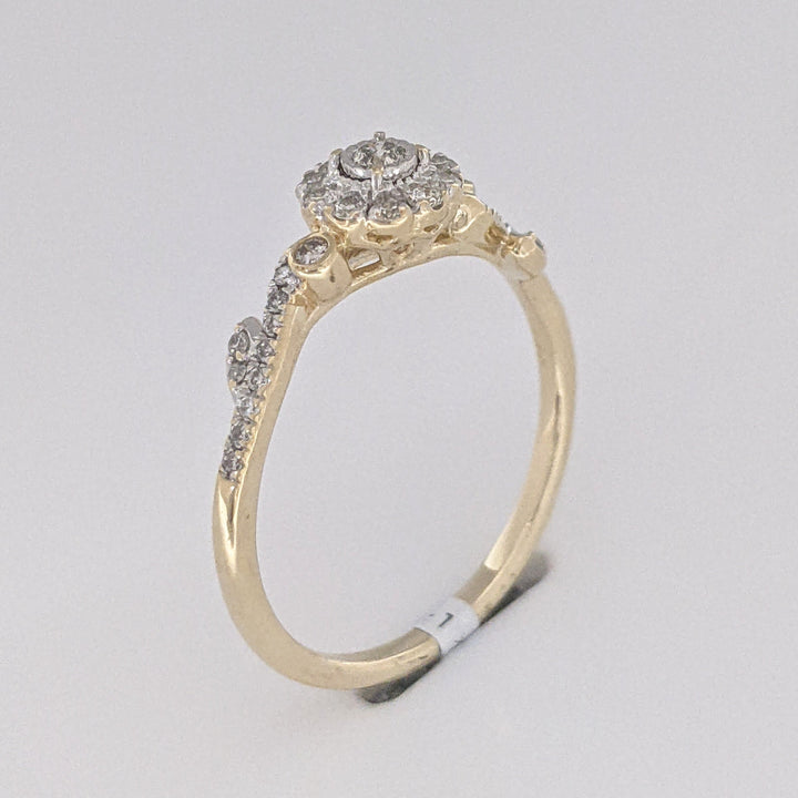 14K .25 CARAT TOTAL WEIGHT I1 H DIAMOND ROUND (33) ESTATE HALO RING 2.0 GRAMS