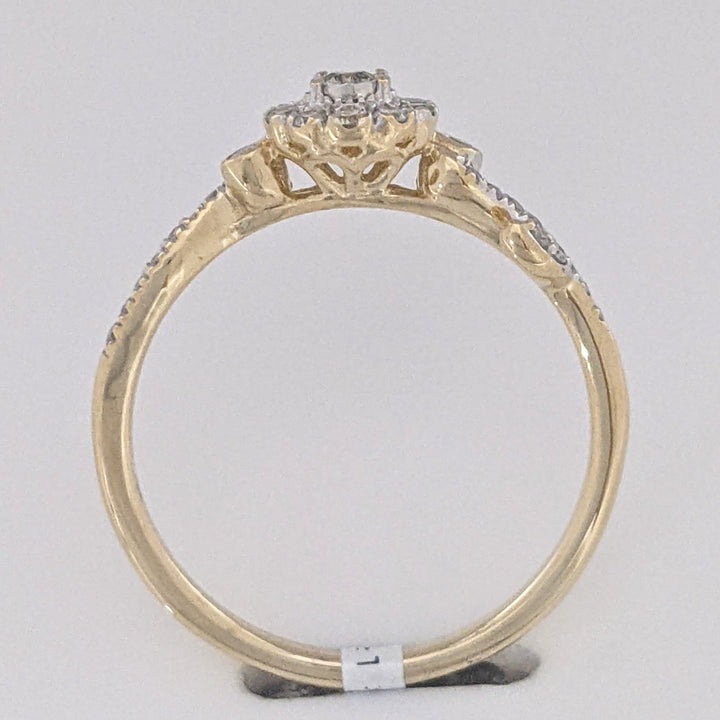 14K .25 CARAT TOTAL WEIGHT I1 H DIAMOND ROUND (33) ESTATE HALO RING 2.0 GRAMS