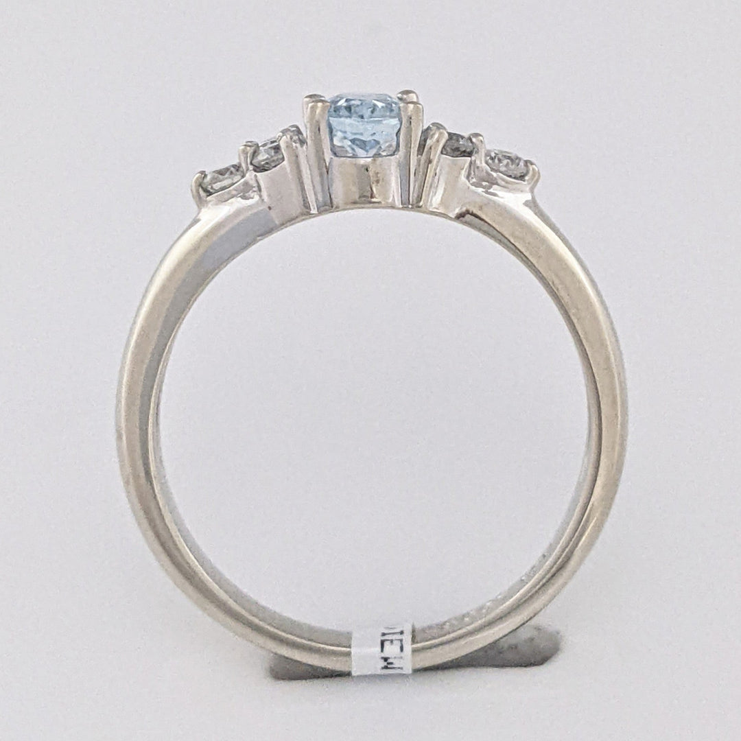 14K WHITE AQUAMARINE OVAL 4X6 WITH .18 DIAMOND TOTAL WEIGHT (6) ROUND ESTATE RING 3.1 GRAMS