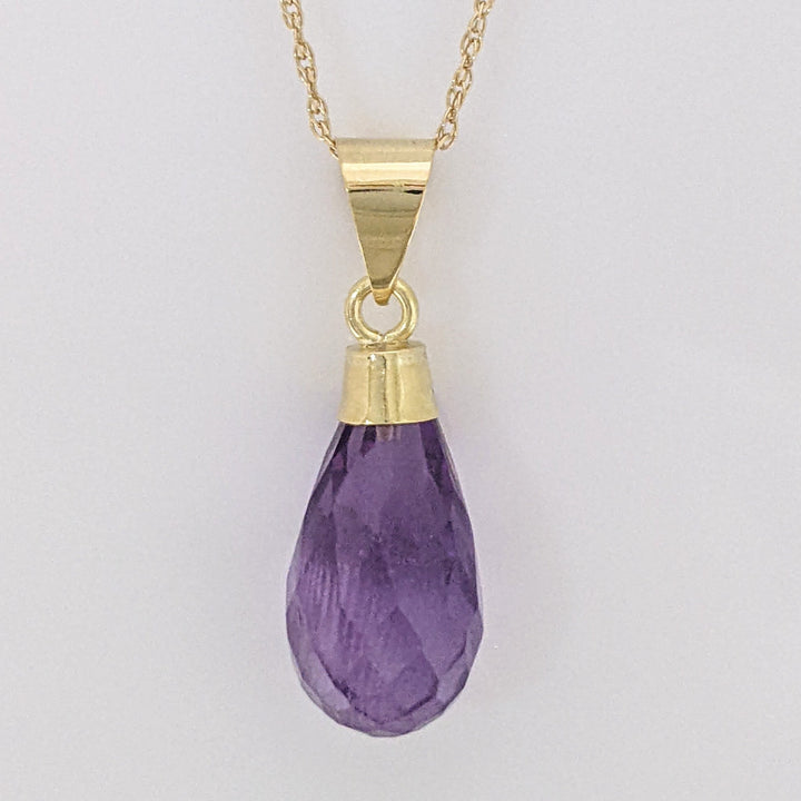 18K AMETHYST BRIOLETTE ESTATE PENDANT & 14K CHAIN 1.9 GRAMS