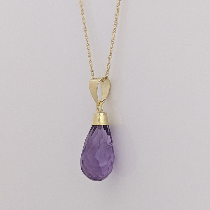 18K AMETHYST BRIOLETTE ESTATE PENDANT & 14K CHAIN 1.9 GRAMS