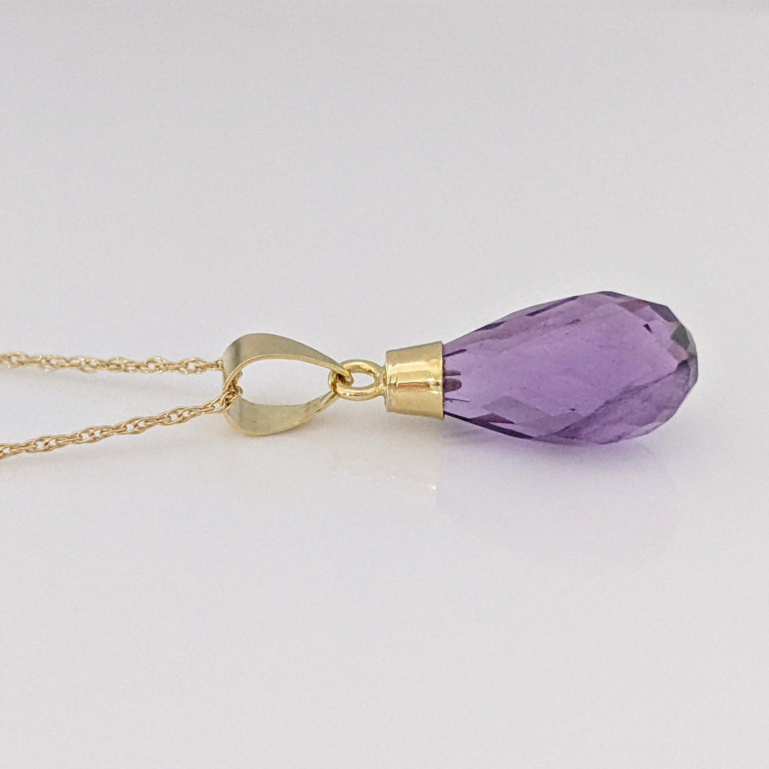 18K AMETHYST BRIOLETTE ESTATE PENDANT & 14K CHAIN 1.9 GRAMS