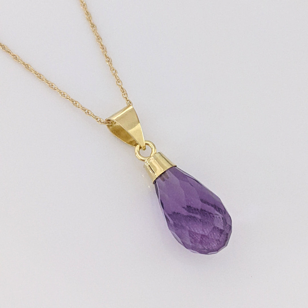 18K AMETHYST BRIOLETTE ESTATE PENDANT & 14K CHAIN 1.9 GRAMS