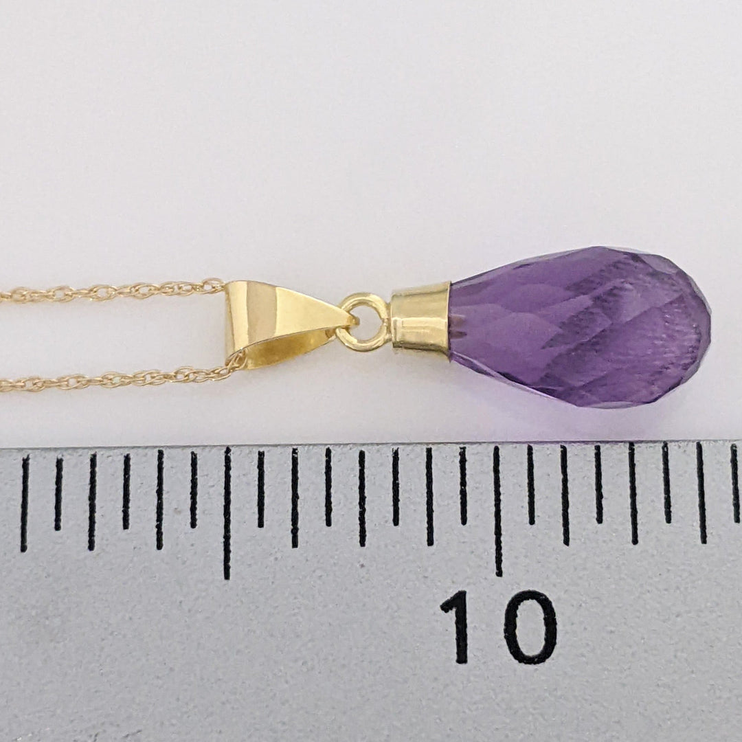 18K AMETHYST BRIOLETTE ESTATE PENDANT & 14K CHAIN 1.9 GRAMS