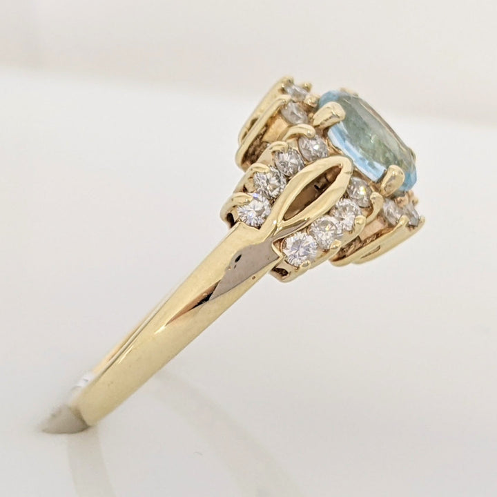 14K BLUE TOPAZ OVAL 5X7 WITH .55 DIAMOND TOTAL WEIGHT (22) ESTATE RING 4.5 GRAMS