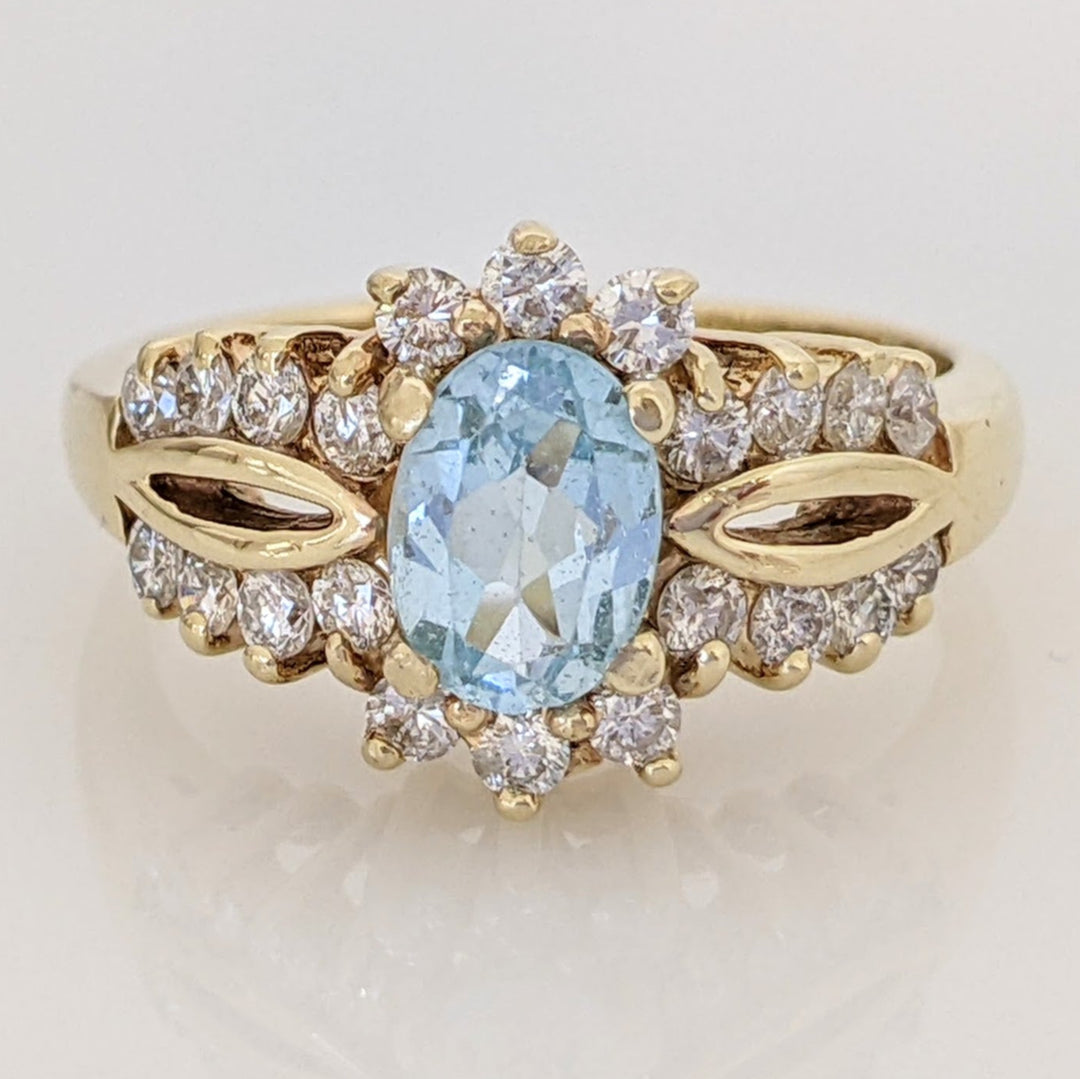 14K BLUE TOPAZ OVAL 5X7 WITH .55 DIAMOND TOTAL WEIGHT (22) ESTATE RING 4.5 GRAMS