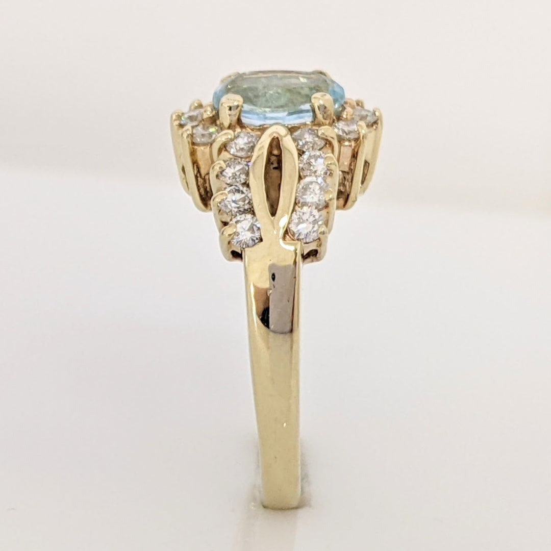 14K BLUE TOPAZ OVAL 5X7 WITH .55 DIAMOND TOTAL WEIGHT (22) ESTATE RING 4.5 GRAMS