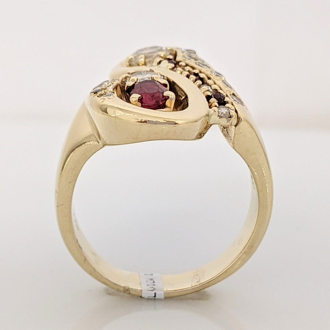 14K .75 CARAT TOTAL WEIGHT VS2 H DIAMOND ROUND (18) RUBY (4) ESTATE FREE FORM RING 14.7 GRAMS