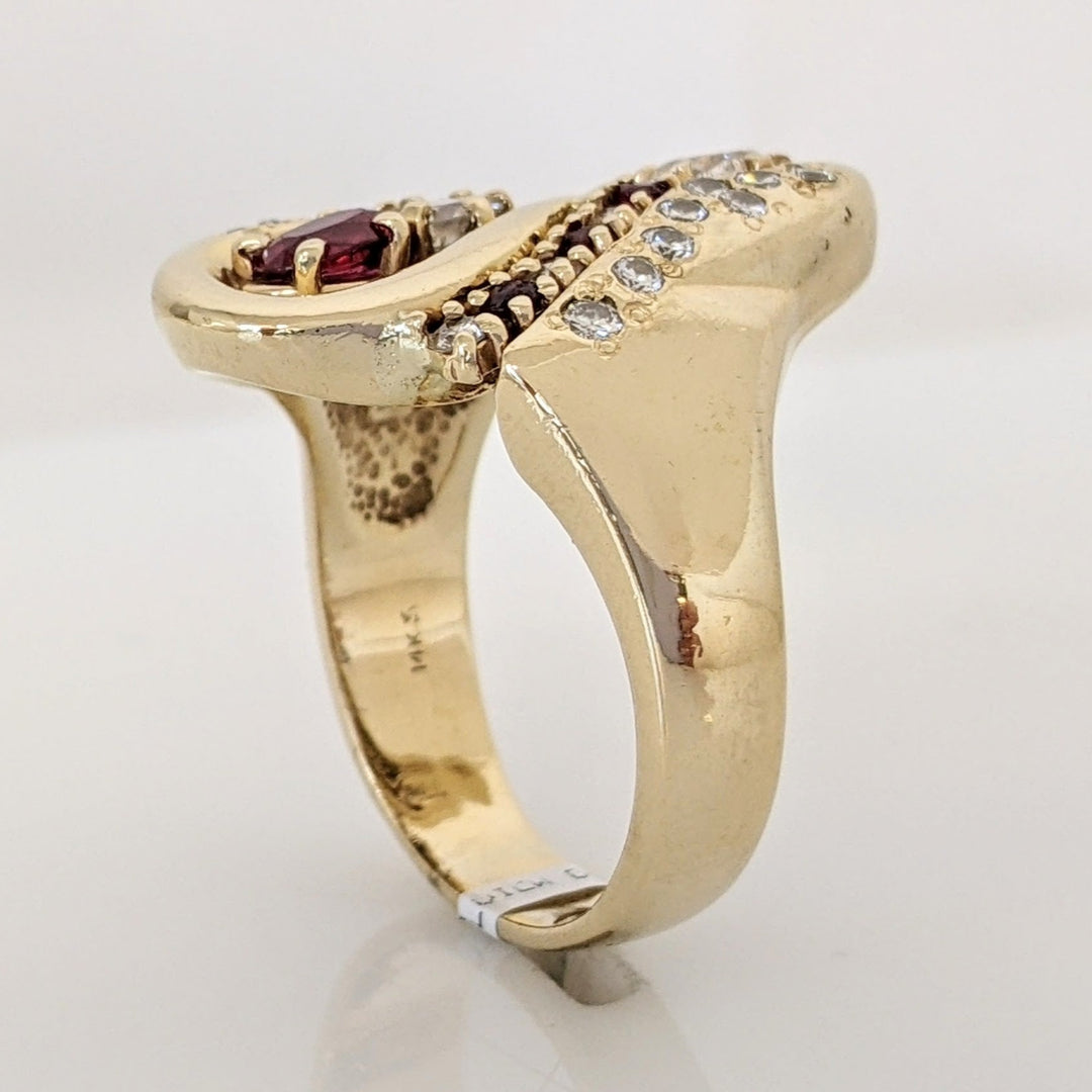 14K .75 CARAT TOTAL WEIGHT VS2 H DIAMOND ROUND (18) RUBY (4) ESTATE FREE FORM RING 14.7 GRAMS