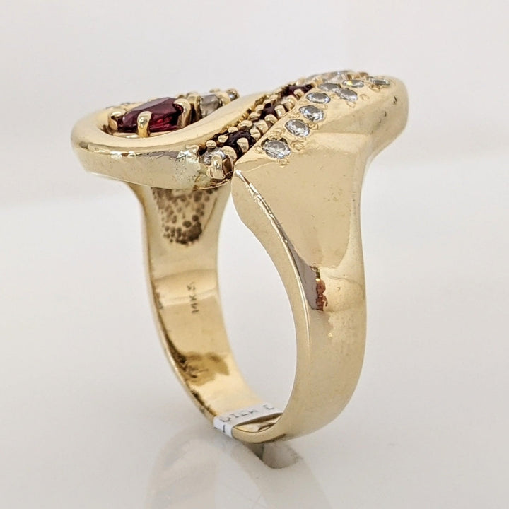 14K .75 CARAT TOTAL WEIGHT VS2 H DIAMOND ROUND (18) RUBY (4) ESTATE FREE FORM RING 14.7 GRAMS