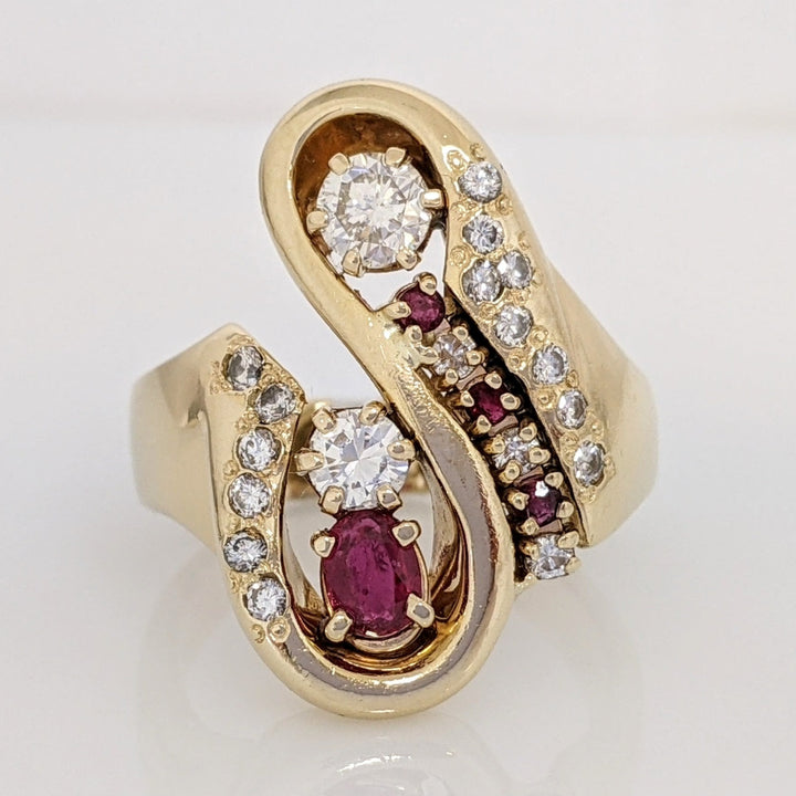 14K .75 CARAT TOTAL WEIGHT VS2 H DIAMOND ROUND (18) RUBY (4) ESTATE FREE FORM RING 14.7 GRAMS