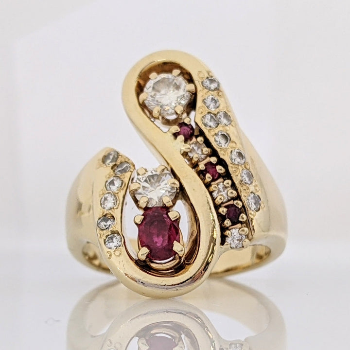 14K .75 CARAT TOTAL WEIGHT VS2 H DIAMOND ROUND (18) RUBY (4) ESTATE FREE FORM RING 14.7 GRAMS