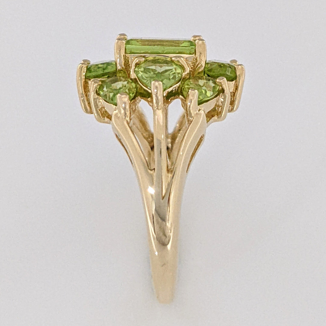 14K PERIDOT EMERALD CUT 5X7 (1) OVAL (2) PEAR (6) ESTATE RING 4.5 GRAMS