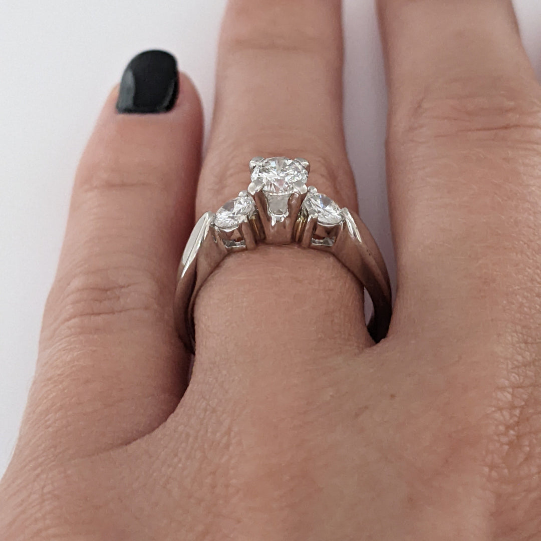 PLATINUM 1.06 CARAT TOTAL WEIGHT I1 K DIAMOND ROUND (3) TRINITY ESTATE RING 6.6 GRAMS