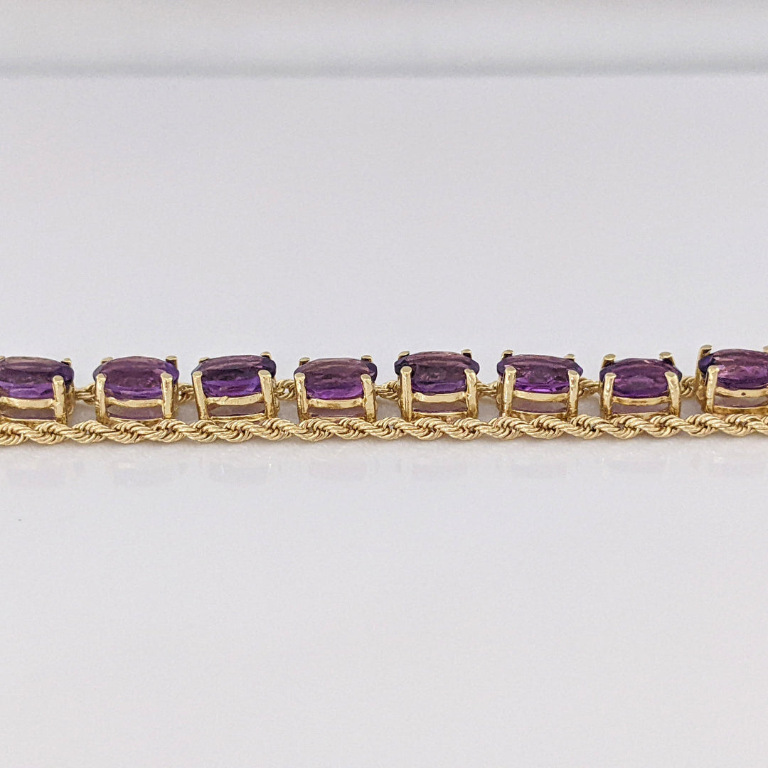 10K AMETHYST OVAL (24) 4X6 ROPE TRIM ESTATE BRACELET 10.9 GRAMS