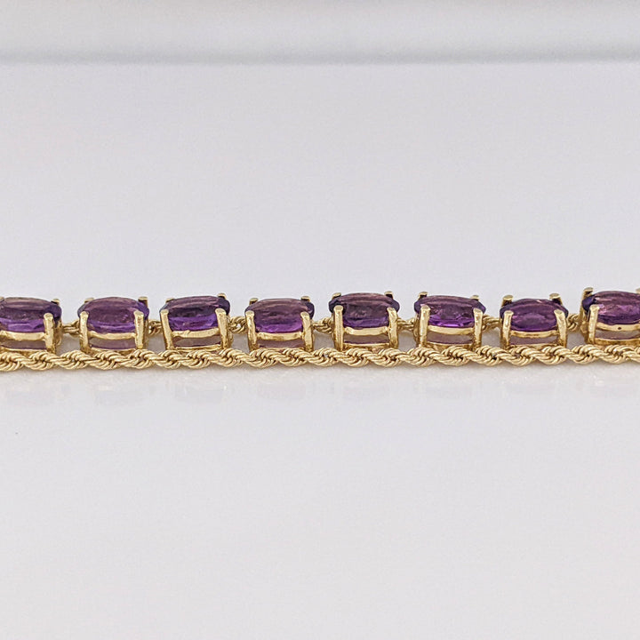 10K AMETHYST OVAL (24) 4X6 ROPE TRIM ESTATE BRACELET 10.9 GRAMS