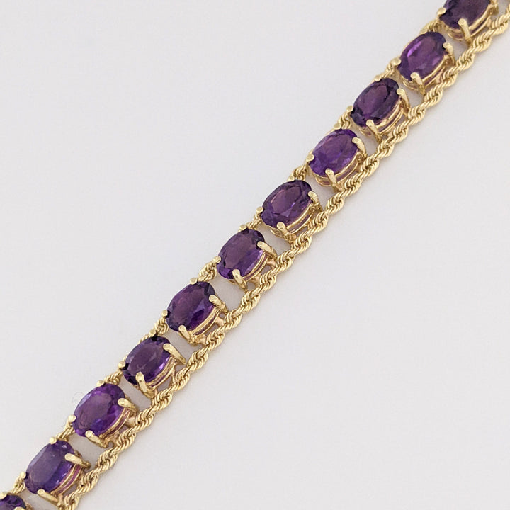 10K AMETHYST OVAL (24) 4X6 ROPE TRIM ESTATE BRACELET 10.9 GRAMS