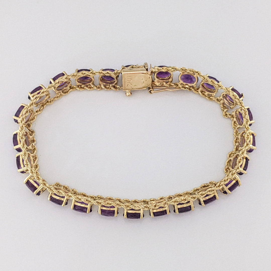 10K AMETHYST OVAL (24) 4X6 ROPE TRIM ESTATE BRACELET 10.9 GRAMS