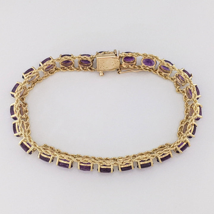 10K AMETHYST OVAL (24) 4X6 ROPE TRIM ESTATE BRACELET 10.9 GRAMS