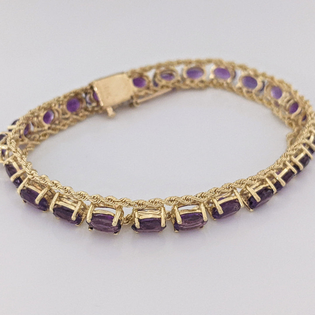 10K AMETHYST OVAL (24) 4X6 ROPE TRIM ESTATE BRACELET 10.9 GRAMS