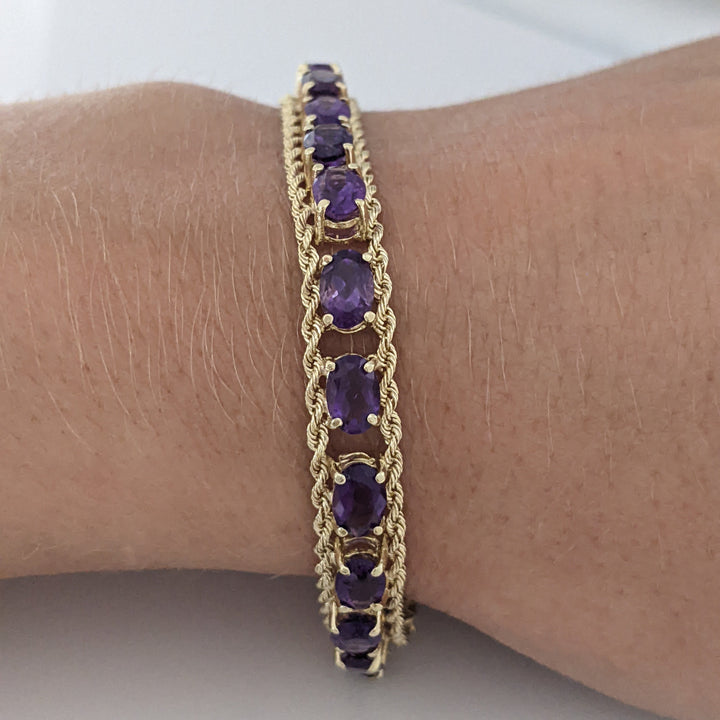 10K AMETHYST OVAL (24) 4X6 ROPE TRIM ESTATE BRACELET 10.9 GRAMS