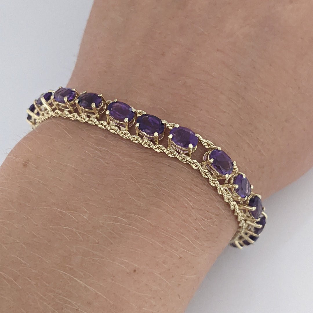 10K AMETHYST OVAL (24) 4X6 ROPE TRIM ESTATE BRACELET 10.9 GRAMS