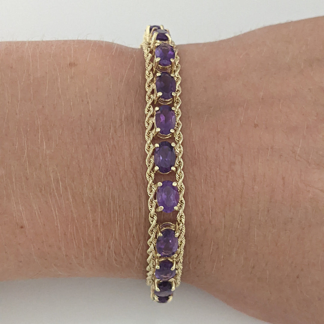 10K AMETHYST OVAL (24) 4X6 ROPE TRIM ESTATE BRACELET 10.9 GRAMS