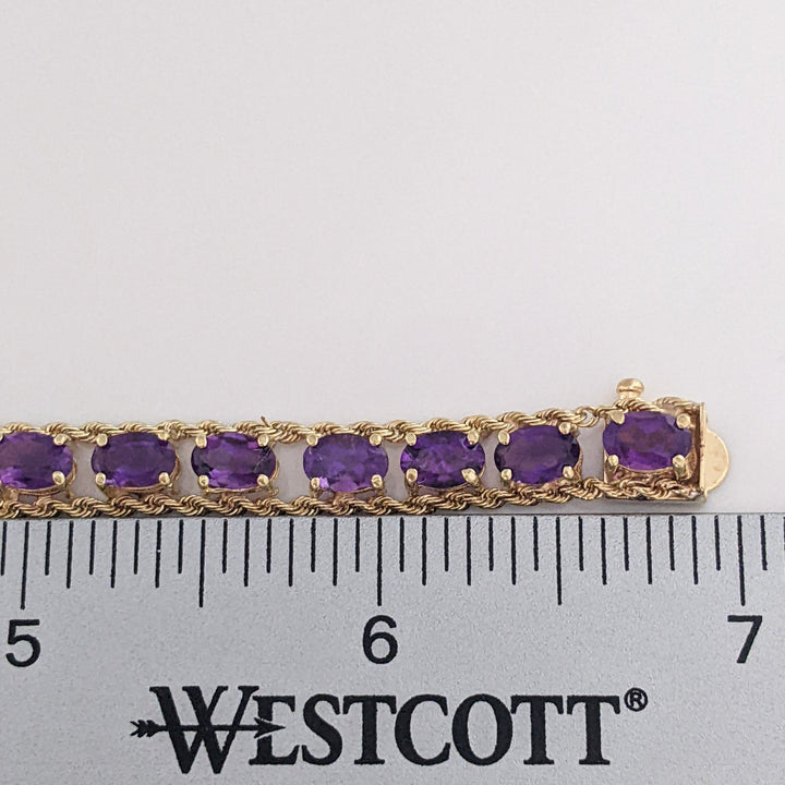 10K AMETHYST OVAL (24) 4X6 ROPE TRIM ESTATE BRACELET 10.9 GRAMS