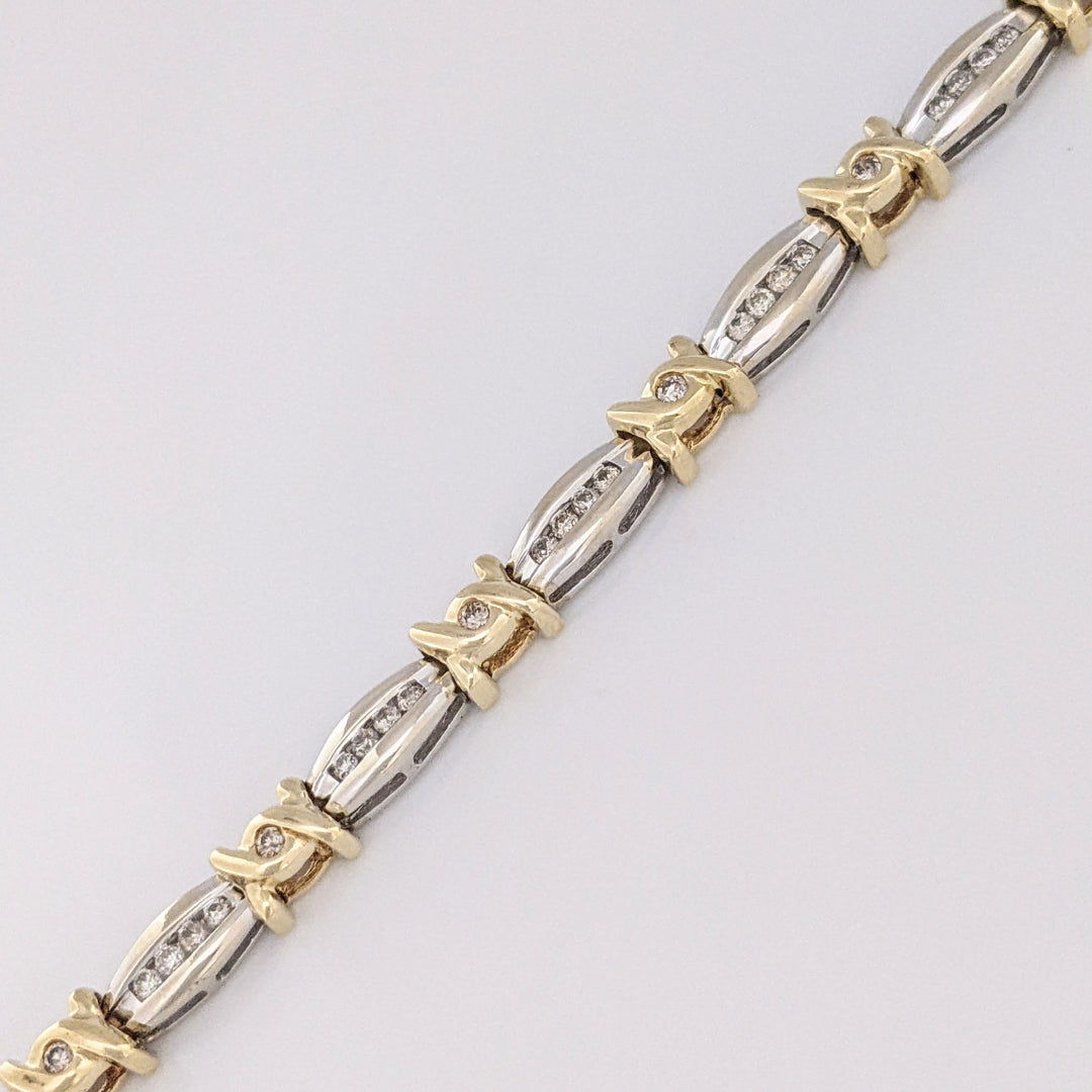 14K TWO-TONE .98 CARAT TOTAL WEIGHT I1 J-K DIAMOND ROUND (60) CHANNEL SET LINK ESTATE BRACELET 12.7 GRAMS
